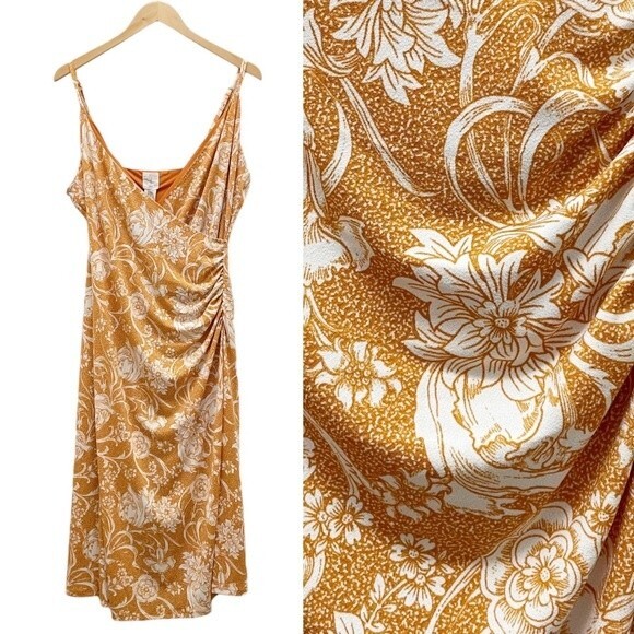 NWT Joie Midi Ruched Sundress Butterscotch Botanical Floral Print Size XL NEW - Picture 1 of 12